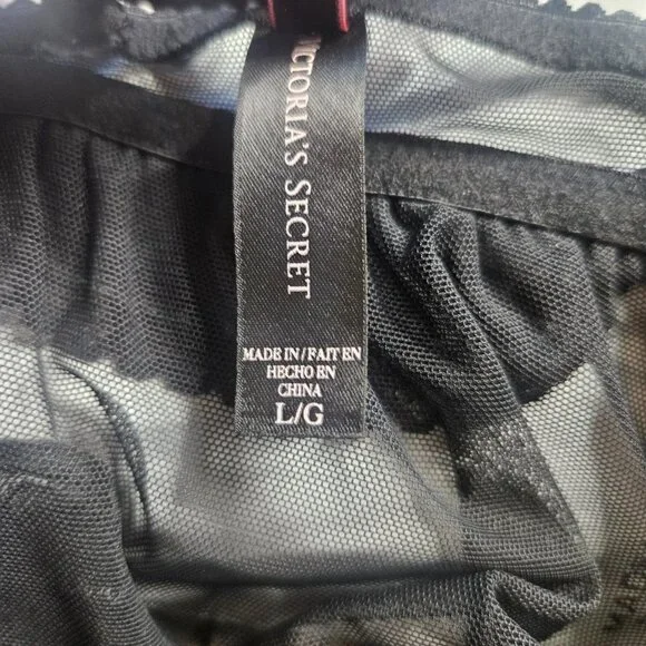 Victoria's Secret Sexy Little Things Babydoll SZ Large Black Sheer Rhinestones - Picture 4 of 14